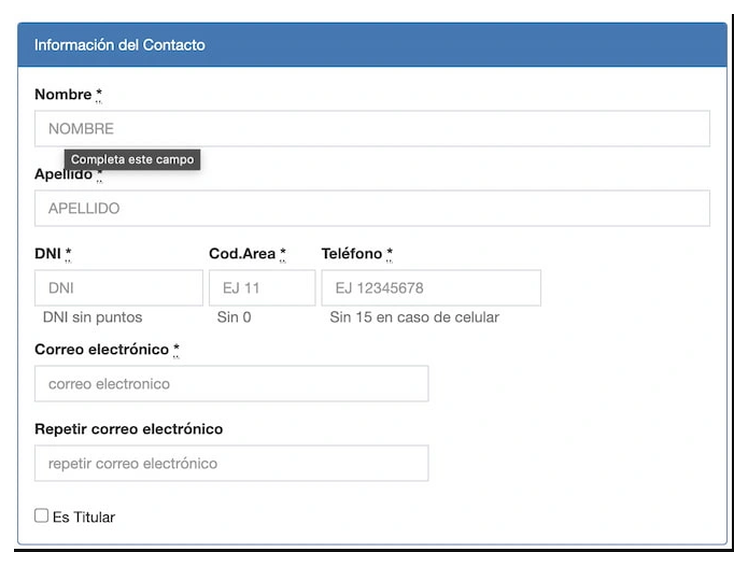 Paso 2 para sacar turno de la VTV en Malvinas Argentinas: información del contacto